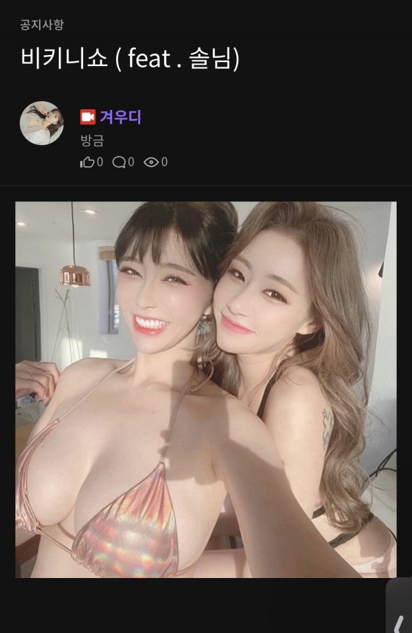 여캠 솔님 겨우디의 볼륨감 끝장나는 합방 셀카